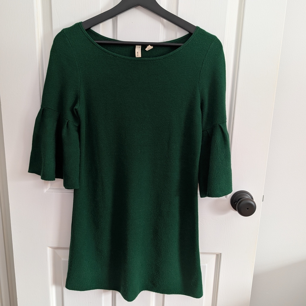 Moth by Anthropologie Women's Deep Green Knit Bell Sleeve Tunic Dress XS